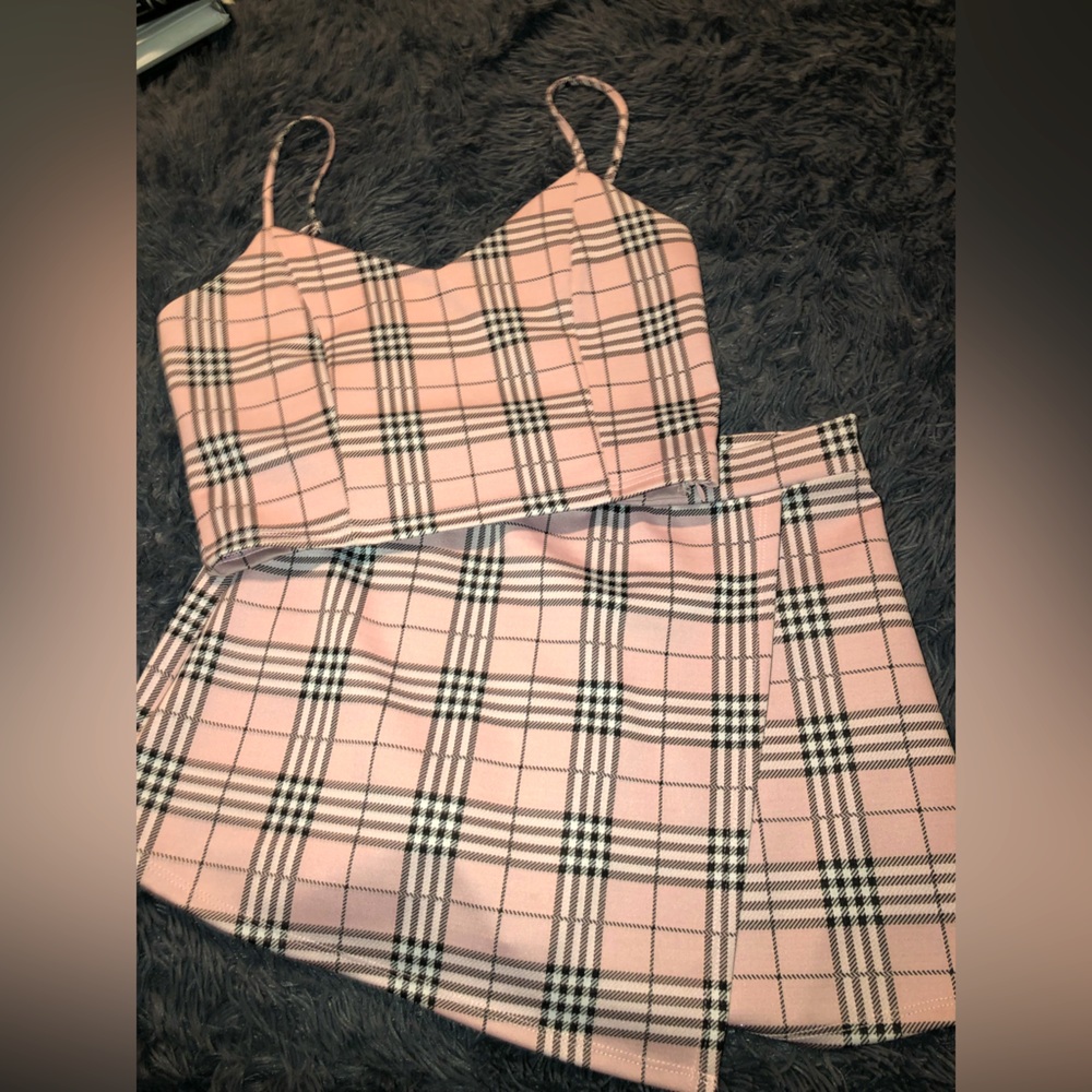 Plaided Pink Set with Asymmetrical Skort Sizes (Top S & Skort M)